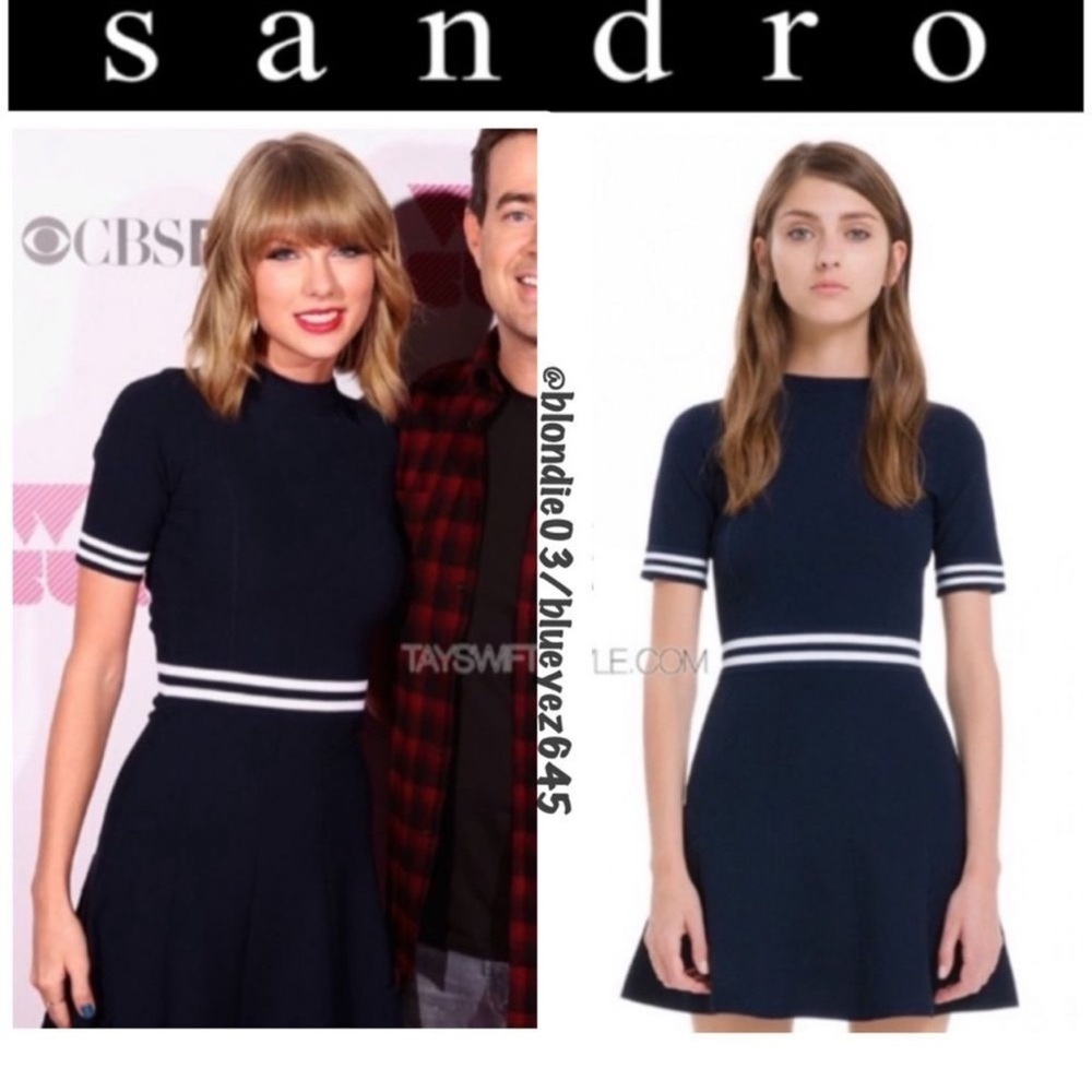 Sandro Navy Blue Dress with White Accents